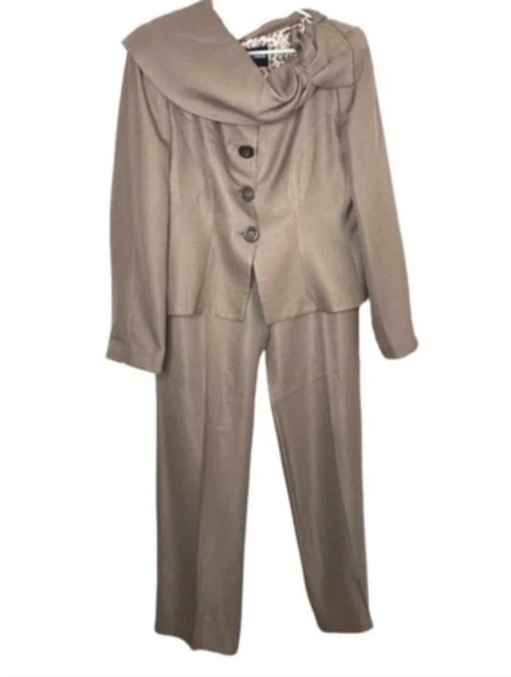 GIORGIO ARMANI 46 12 PEPLUM TAN SILK WAFFLE COUTURE RUNWAY TIMELESS  PANTS SUIT - Picture 10 of 14